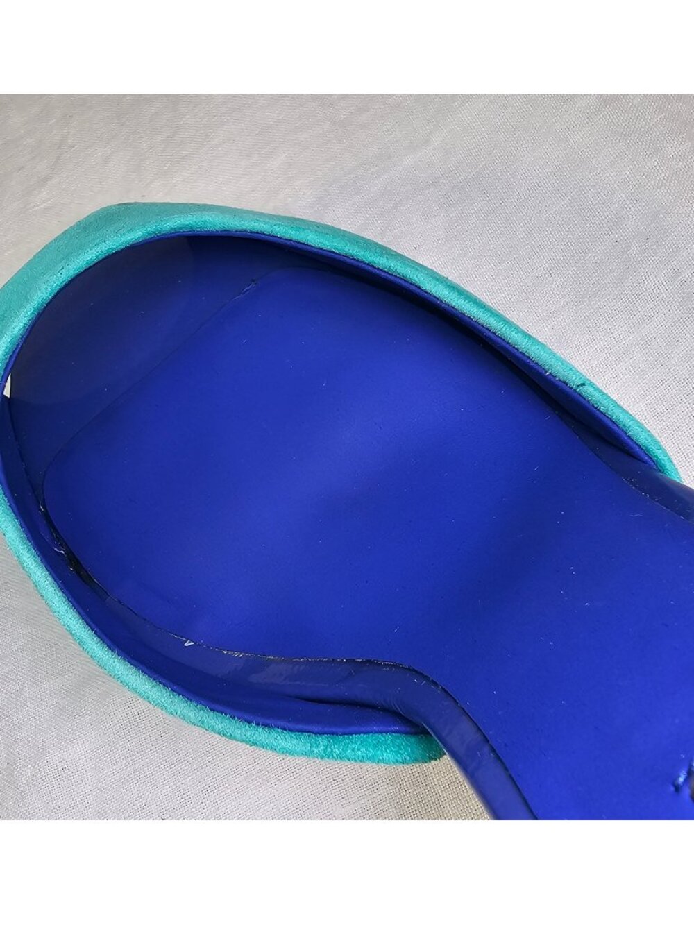 Ann Taylor Perfect Colorblock DOrsay 3.5” Stiletto Heel Peep Toe 8 Mainsail Blue - Picture 10 of 12
